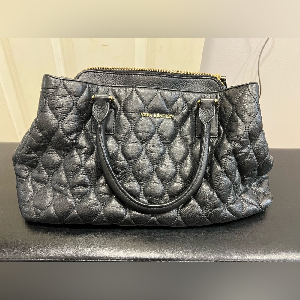 Vera Bradley Emma Quilted Black Leather Satchel